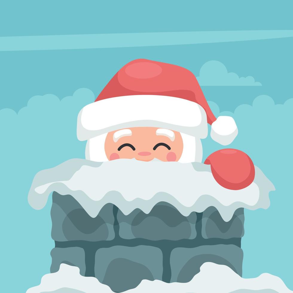 Design of santa claus peeking out of the fireplace on merry christmas card vector