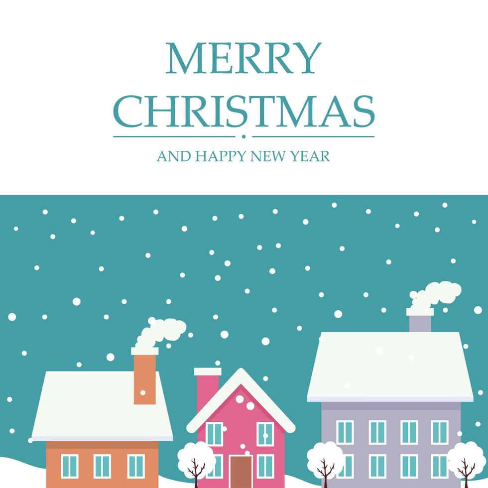 Merry Christmas card with houses in winter snow vector