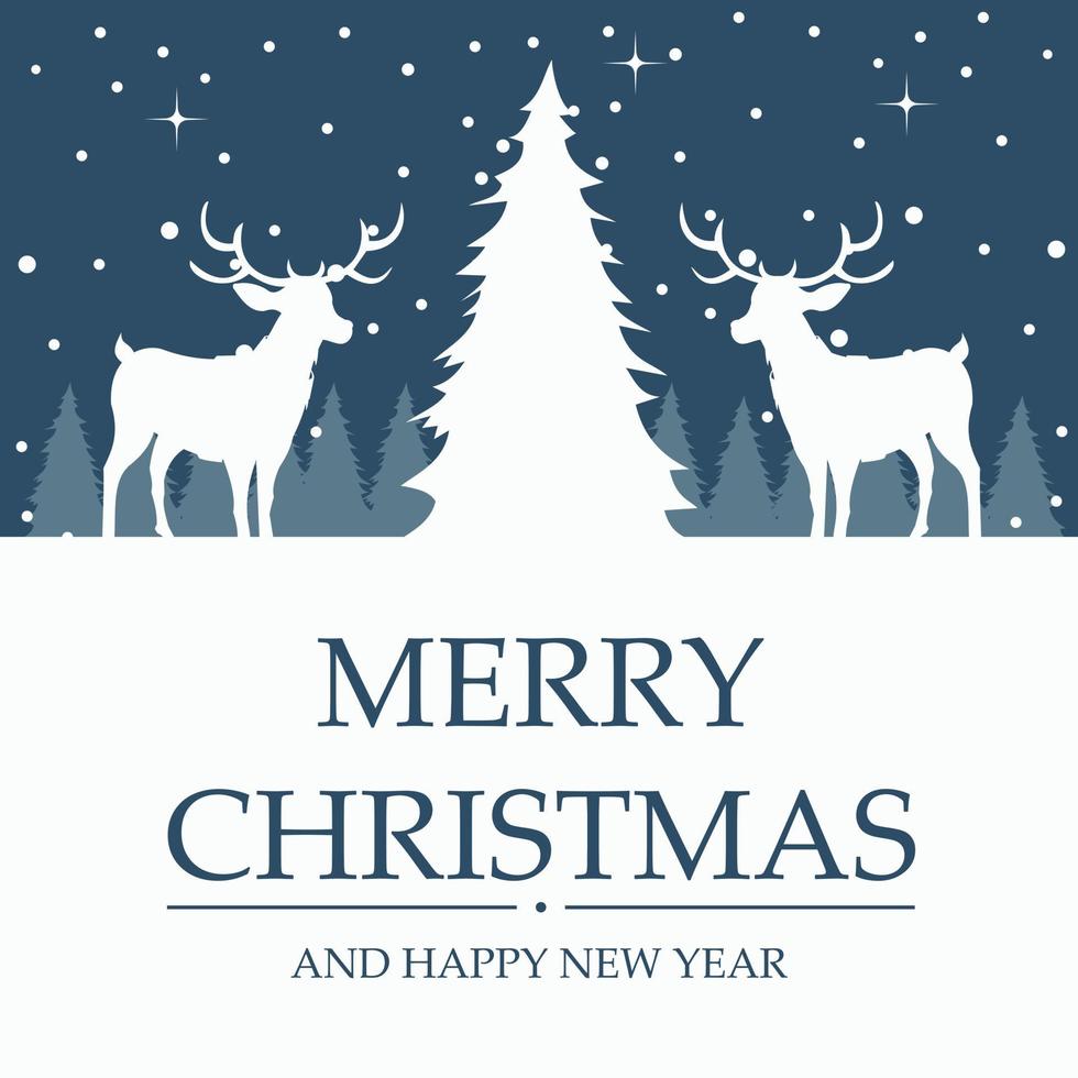 Merry Christmas card of tree and reindeer in the snow vector