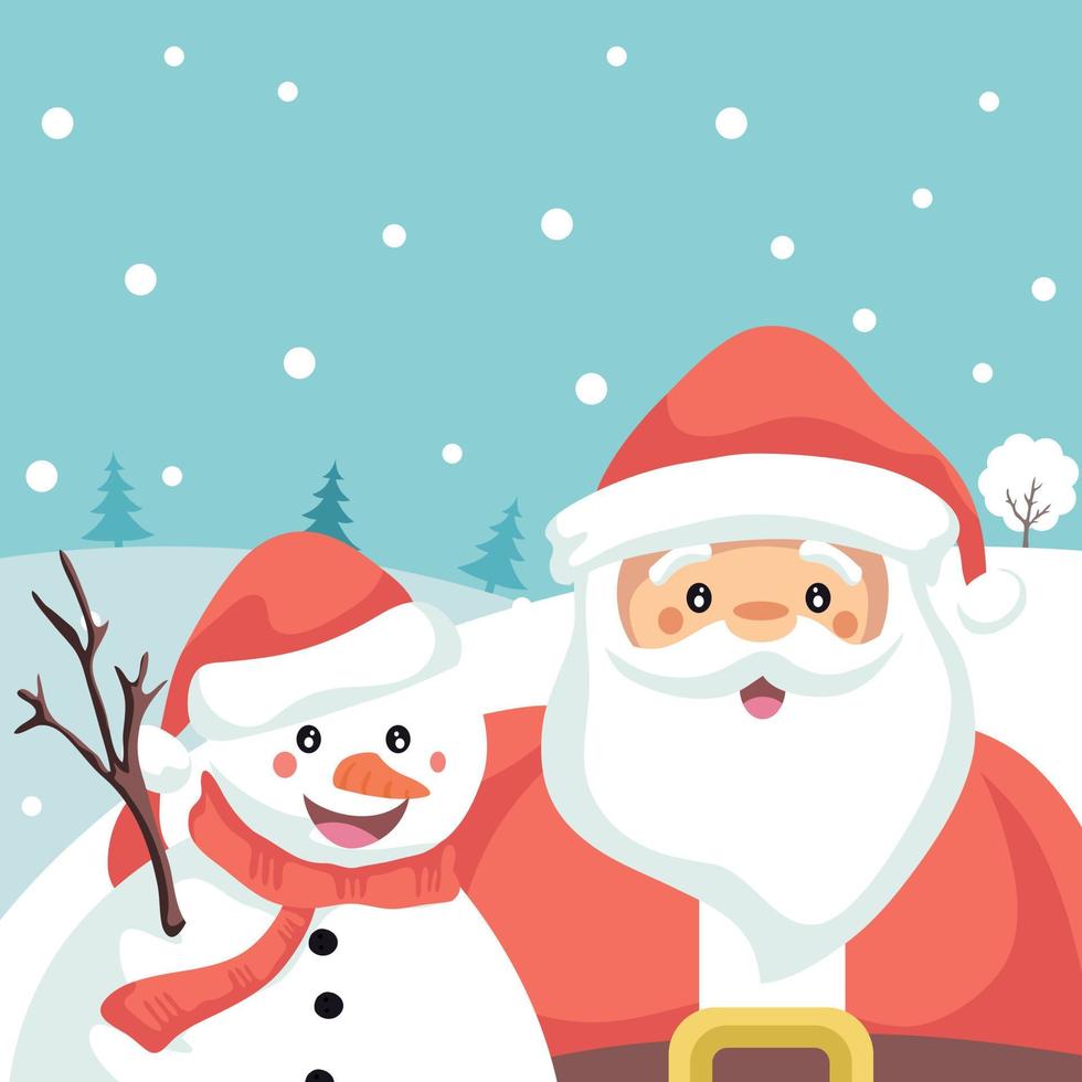 Santa Claus and snowman friends Christmas card vector