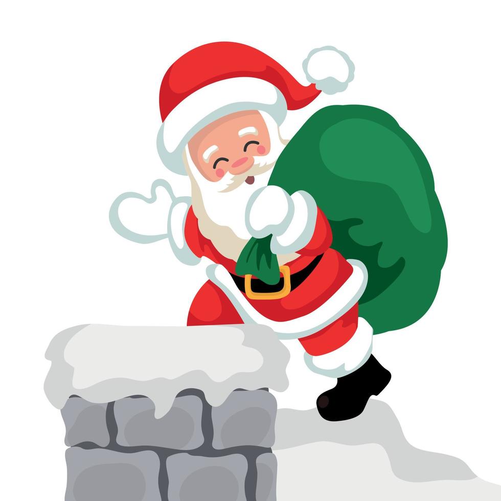 Christmas card of Santa Claus entering by fireplace saluting vector