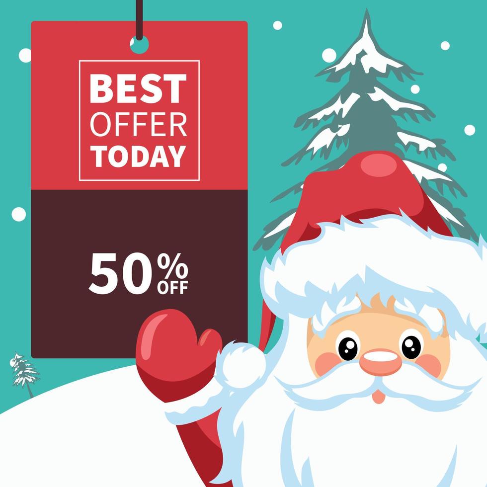 diseño de santa claus con vector de cartel de ofertas de navidad