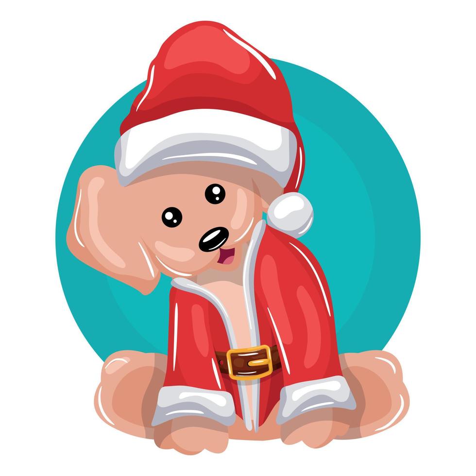 little smiling dog with christmas hat on transparent background vector