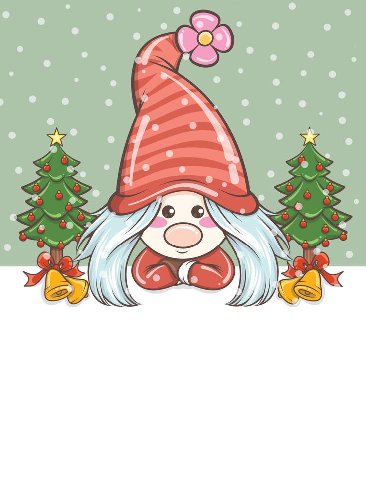 cute gnome girl illustration with Christmas bell vector