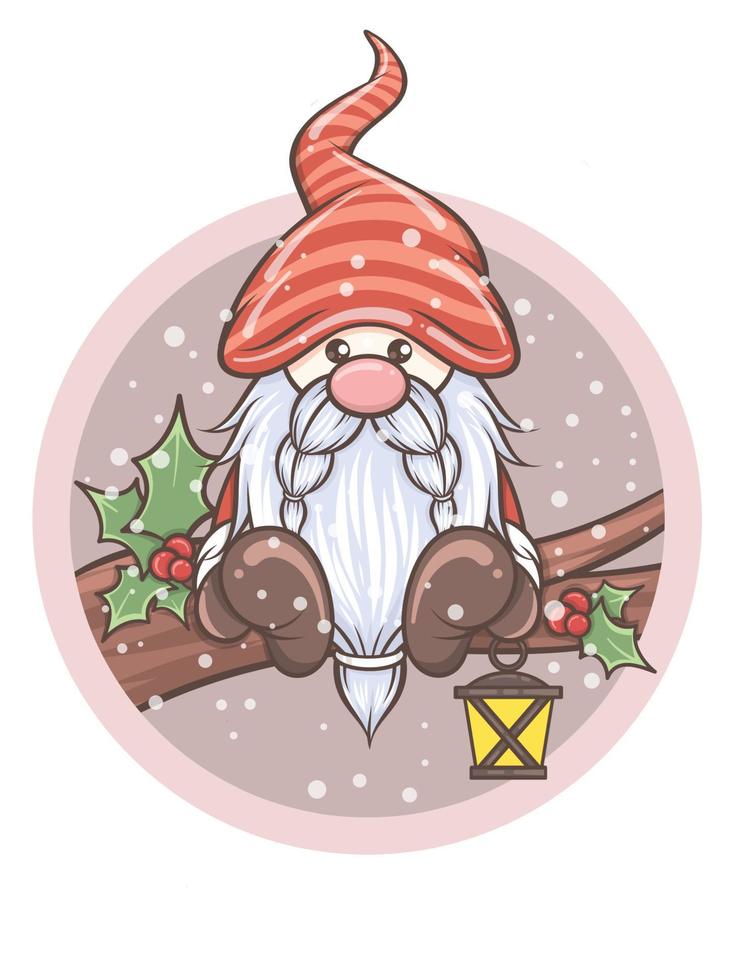 cute gnome holding a lantern Christmas illustration vector