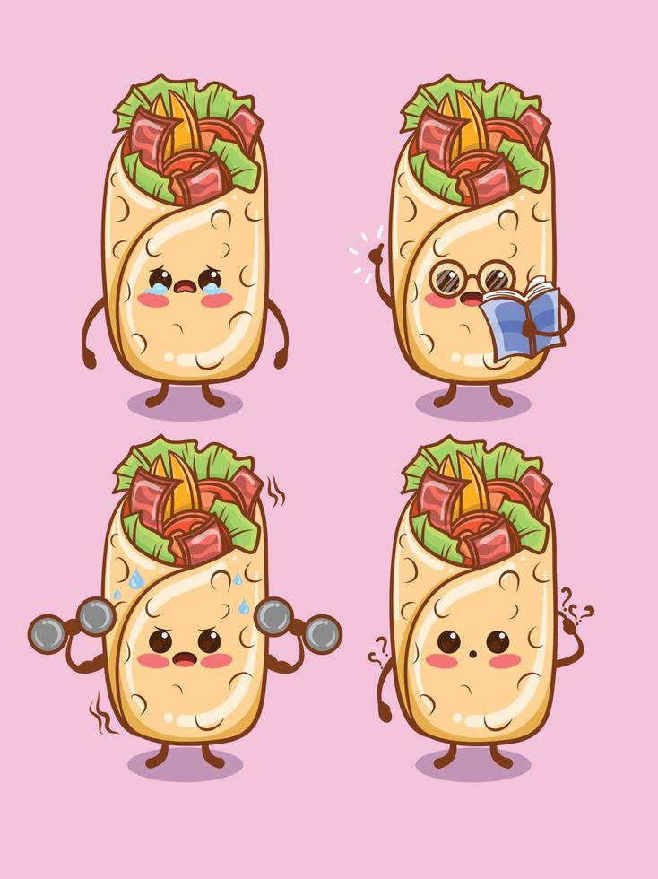 Set of cute kebabs all expression. cartoon vector