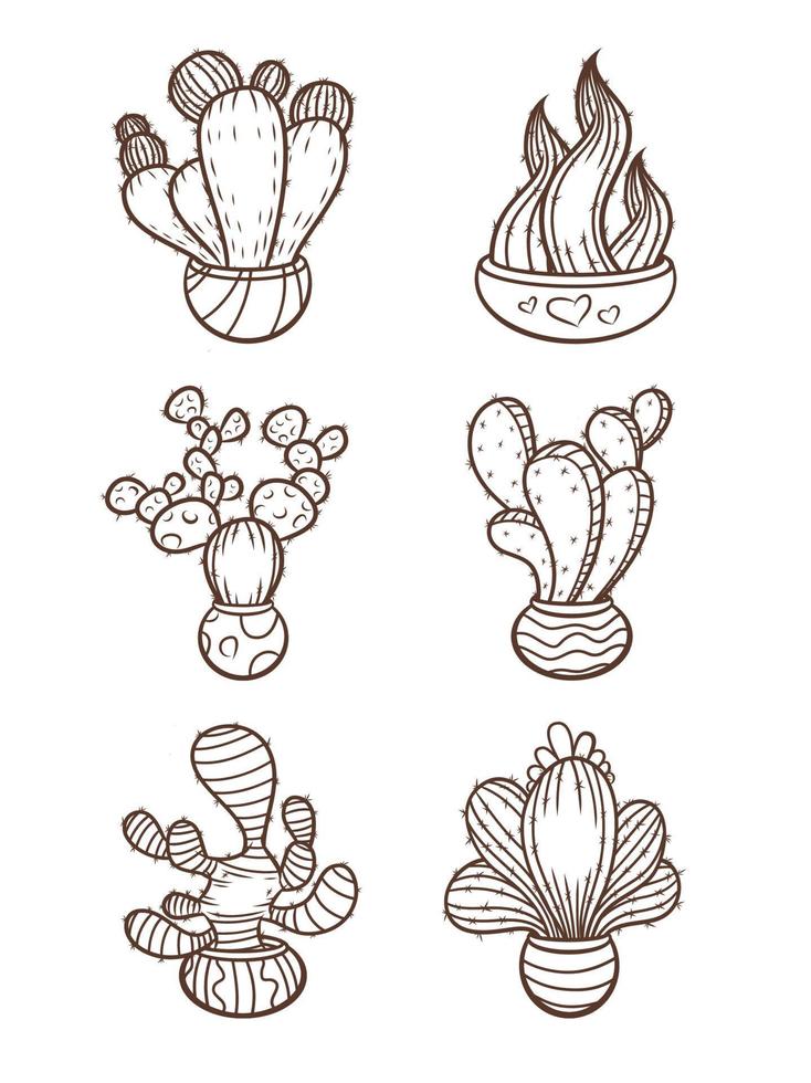 Hand drawn cacti and succulents collection vector