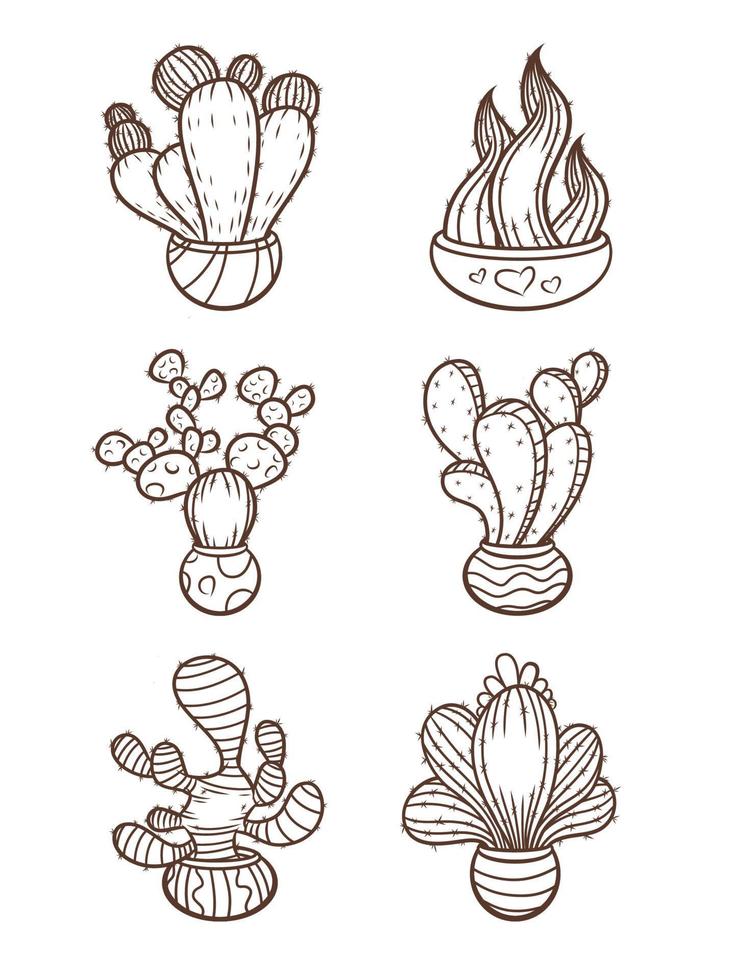 Hand drawn cacti and succulents collection vector