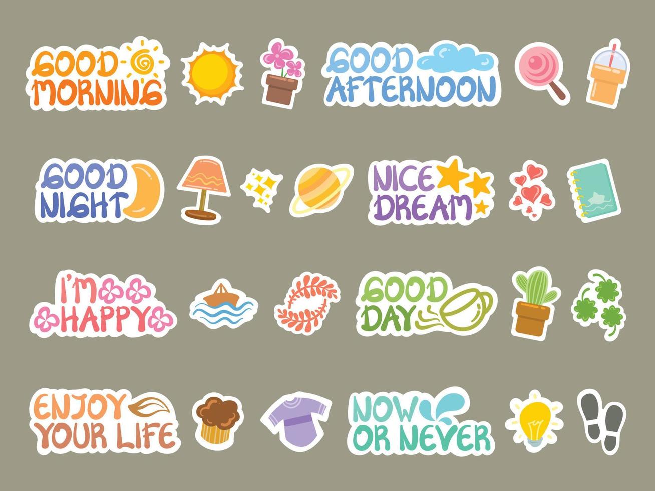 set of the cute flat daily sticker. diary illustration. vector