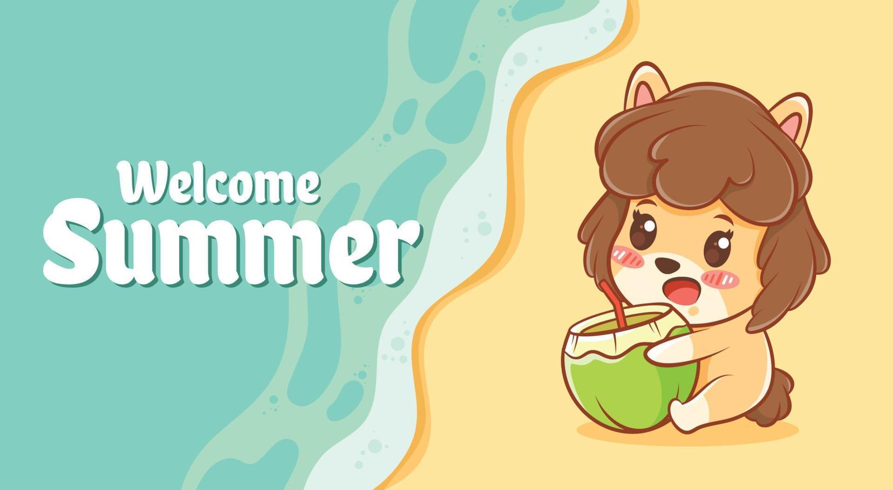 cute puppy with a summer greeting banner. vector