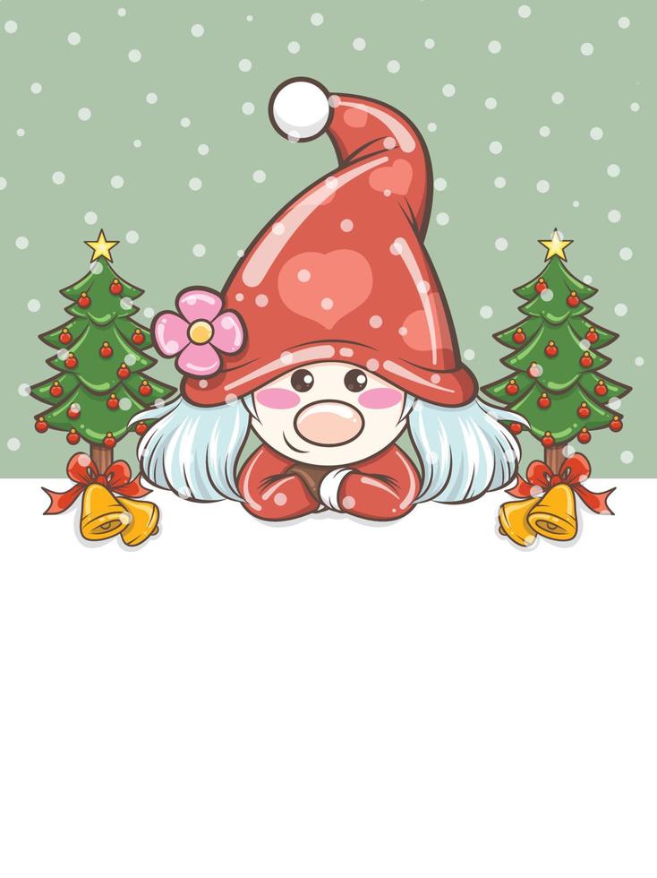 cute gnome girl illustration with Christmas bell vector