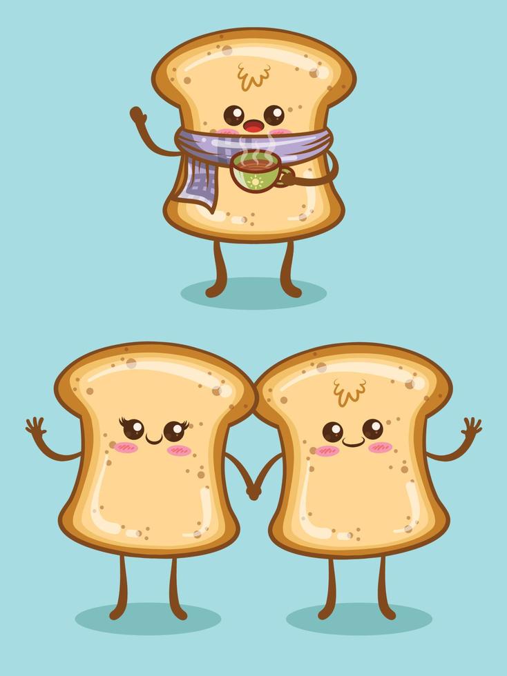 Set of cute white bread with a different expression. cartoon character and illustration vector