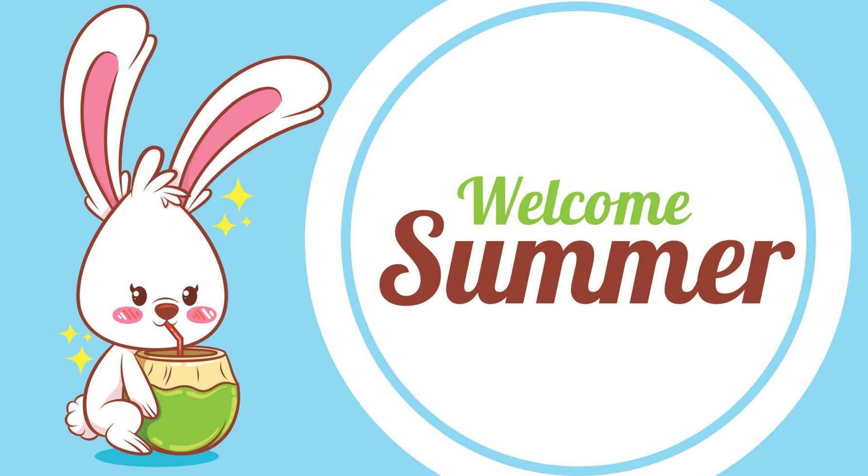 cute bunny with a summer greeting banner. vector