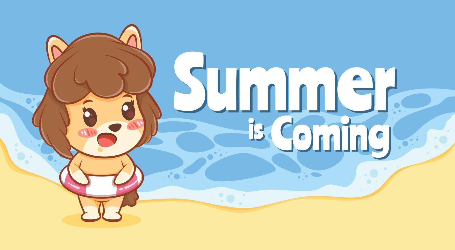 cute puppy with a summer greeting banner. vector