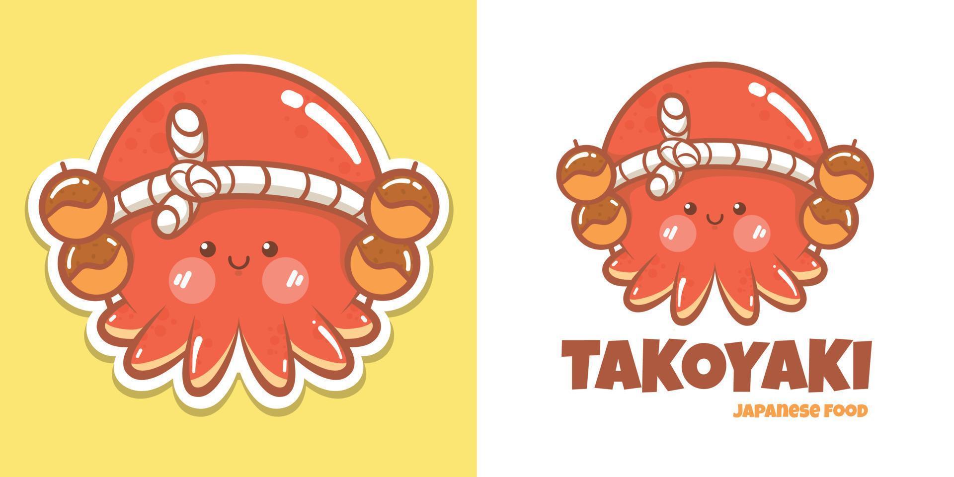 A cute octopus cartoon character takoyaki logo and mascot illustration vector