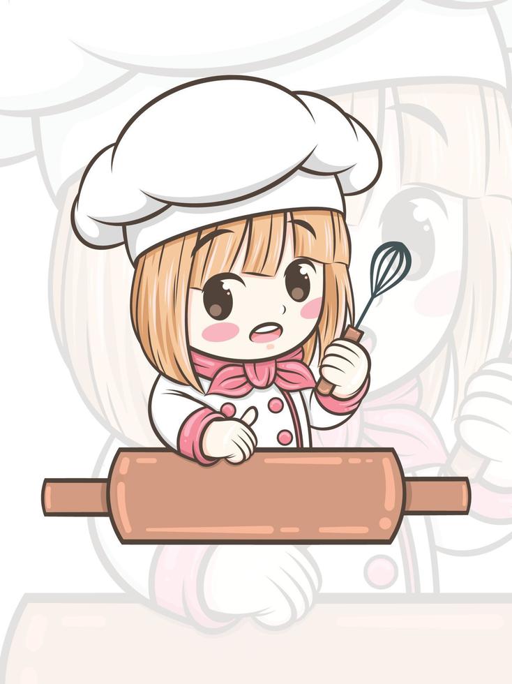 cute chef girl cartoon character vector