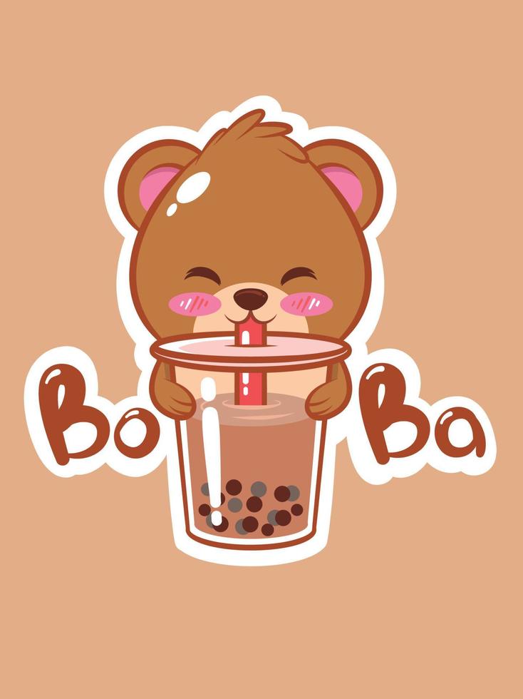 a cute bear drinking boba tea. cartoon character and mascot illustration concept. vector