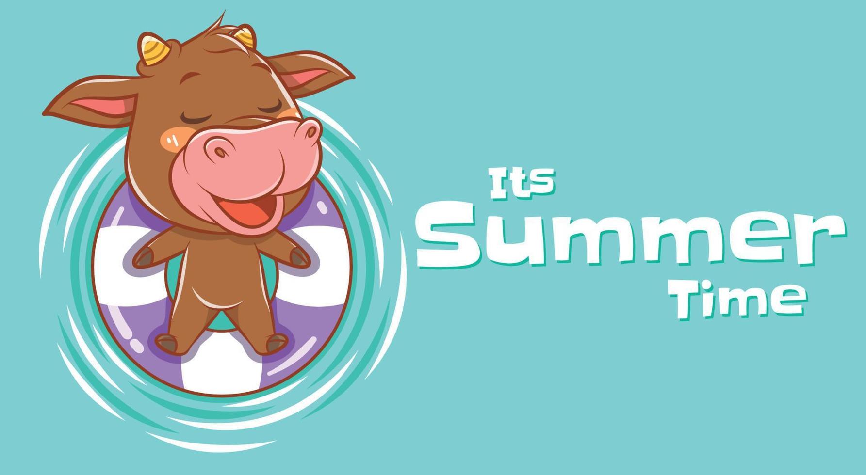 cute cow with a summer greeting banner. vector