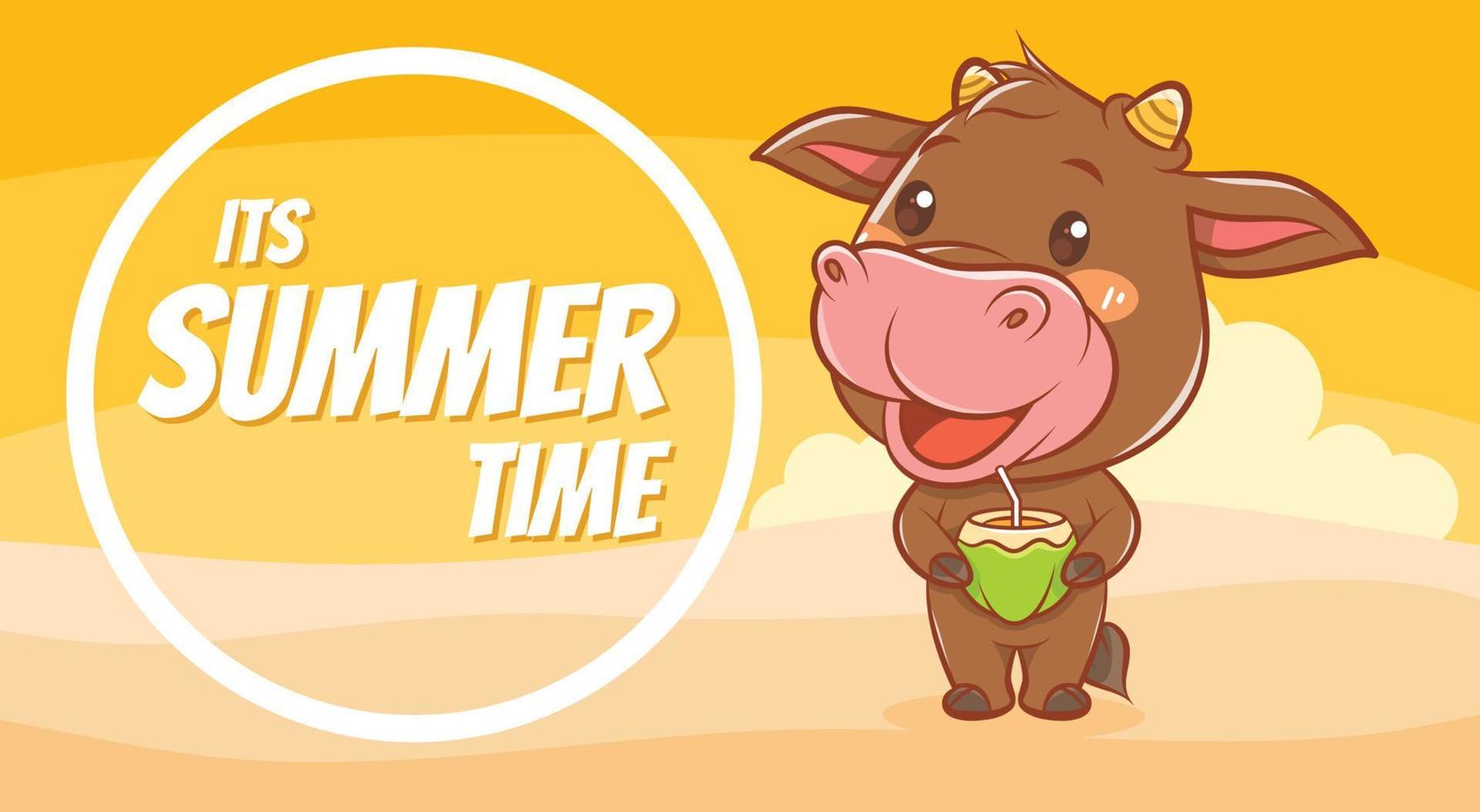 vaca linda con una pancarta de saludo de verano. vector