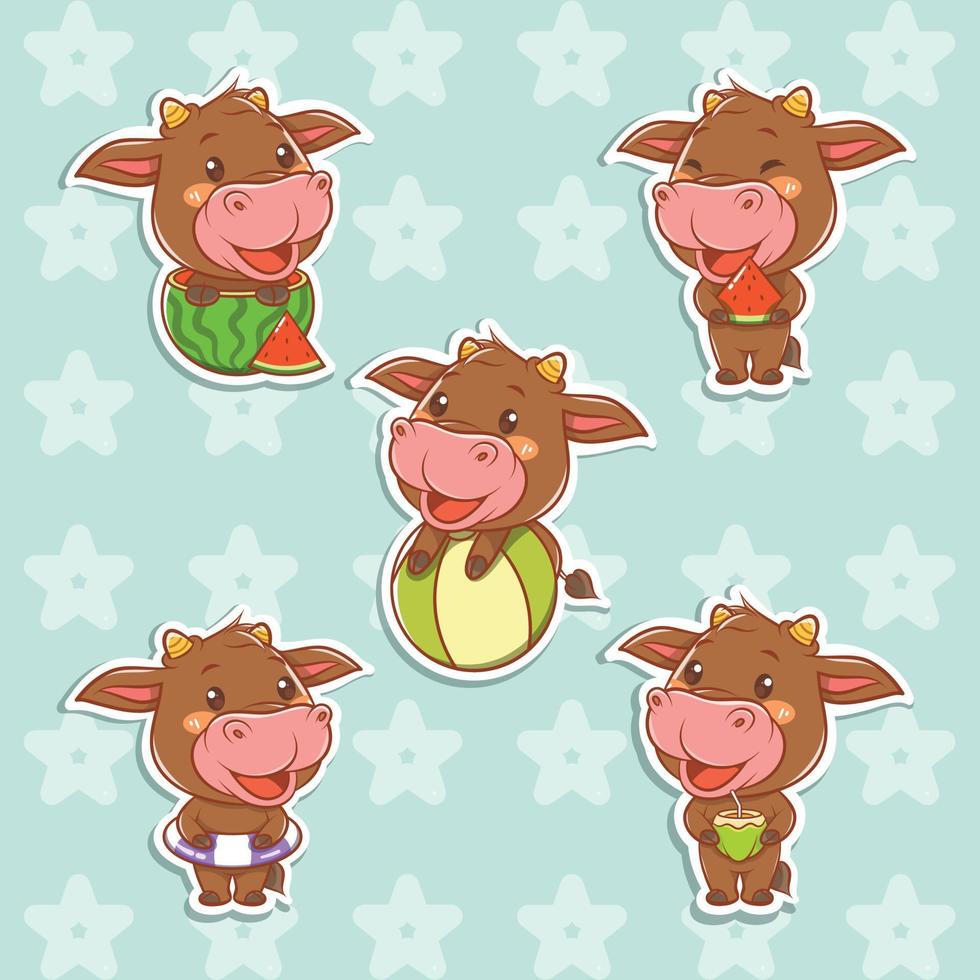 set of a cute cow summer sticker concept vector