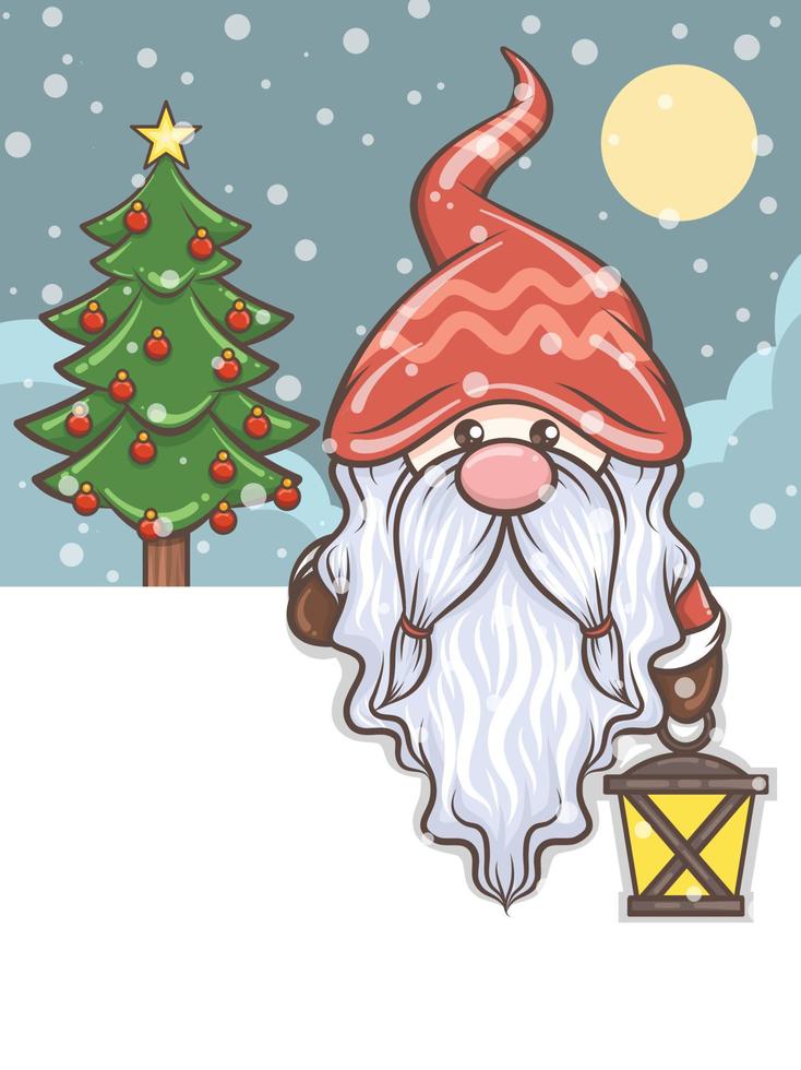 cute gnome holding a lantern Christmas illustration vector