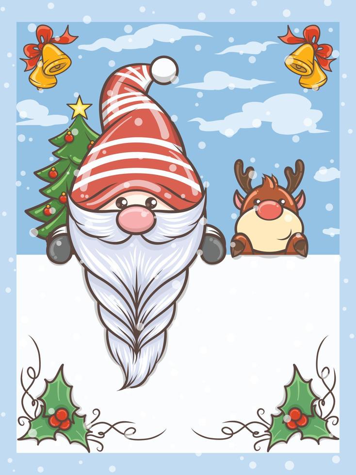 cute gnome illustration with deer Christmas vector