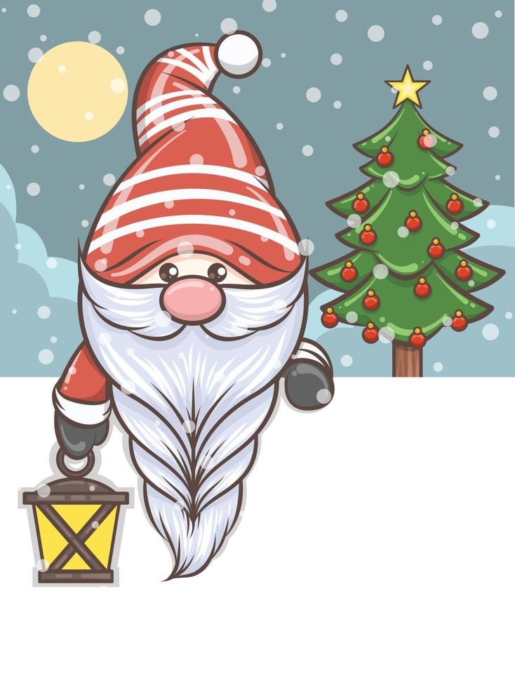 lindo gnomo sosteniendo una linterna ilustración navideña vector