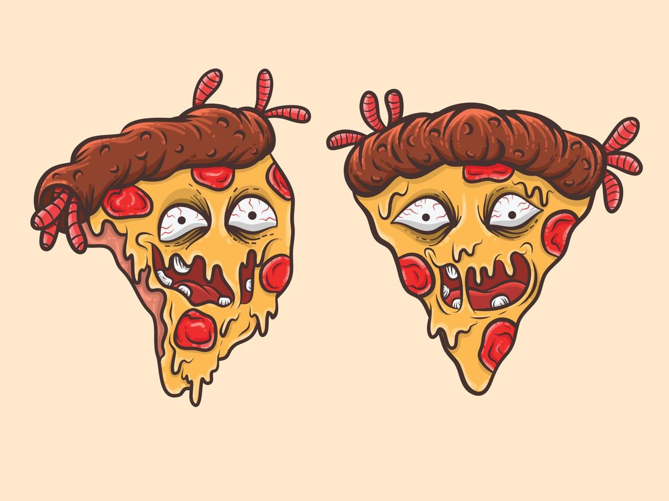 set of cute pizza zombie cartoon character mascot vector