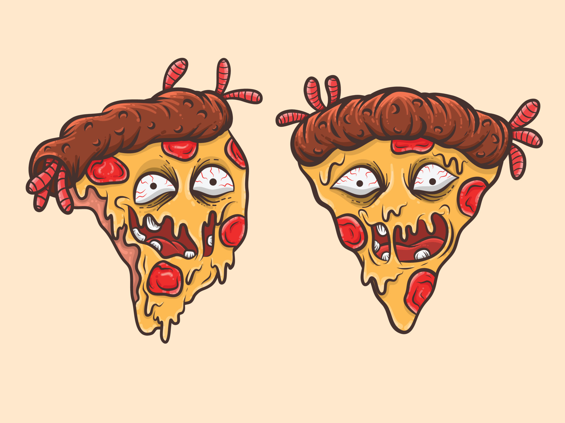 set of cute pizza zombie cartoon character mascot 4267423 Vector Art at