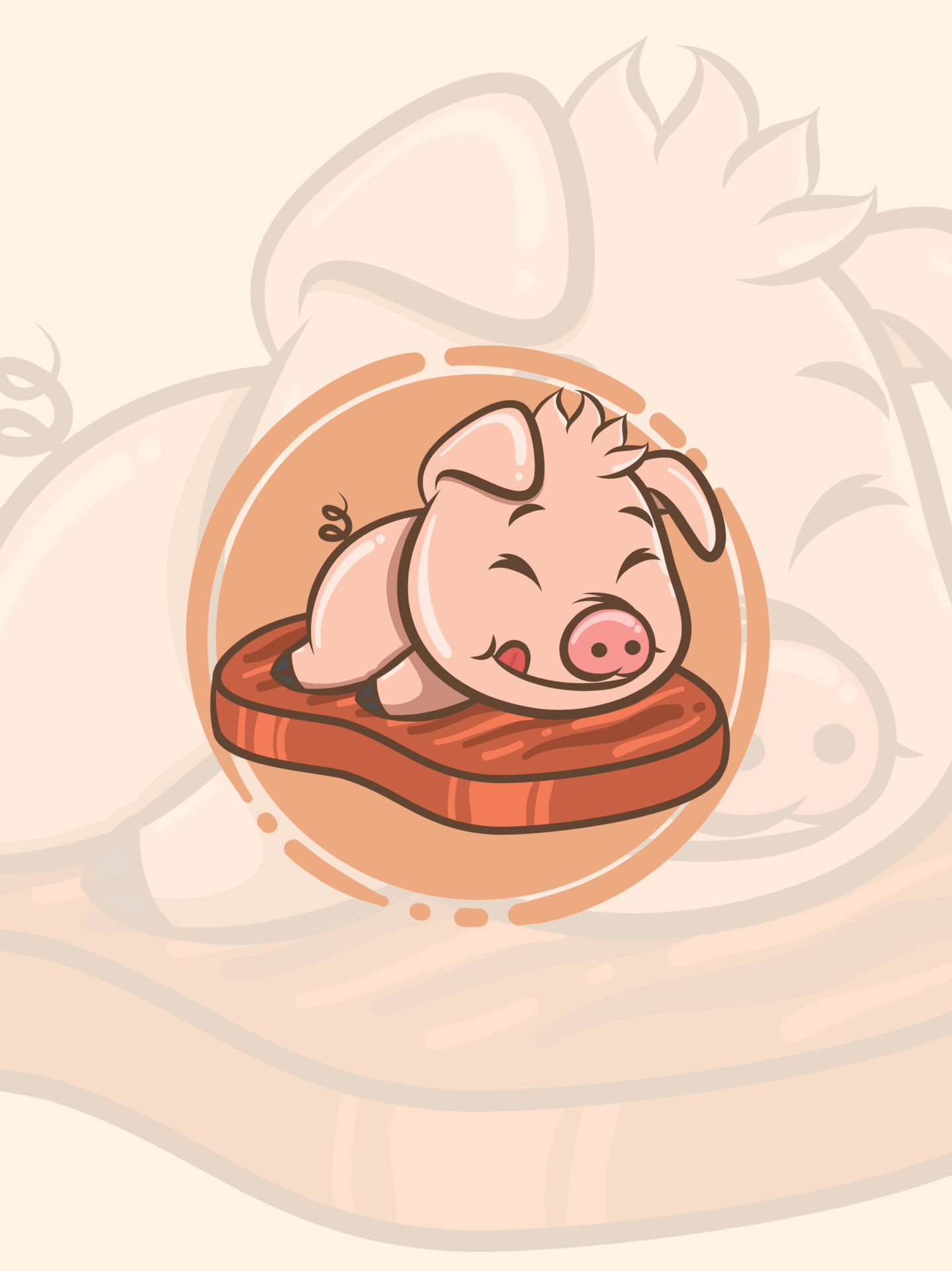 cute pig on a slice of grilled pork mascot and illustration 4267430