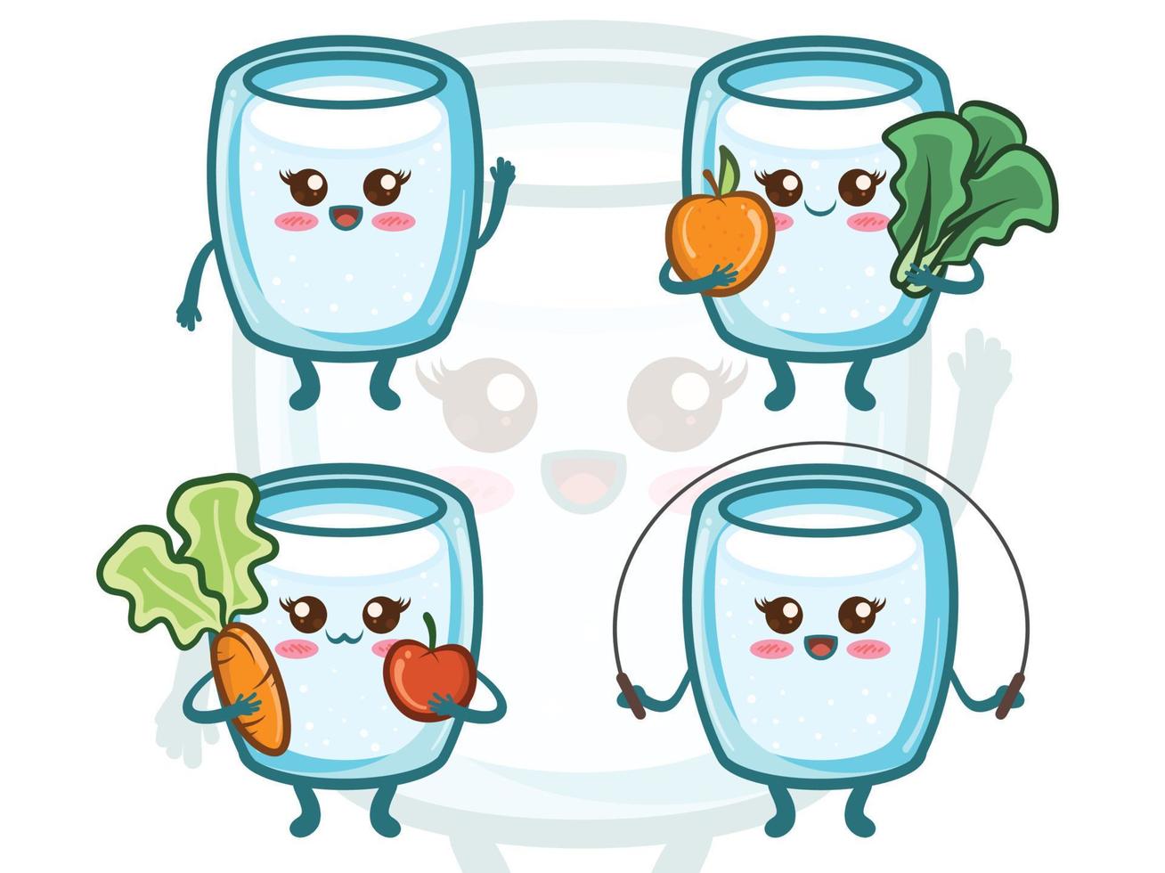 set of cute water glass healthy lifestyle. cartoon characters vector