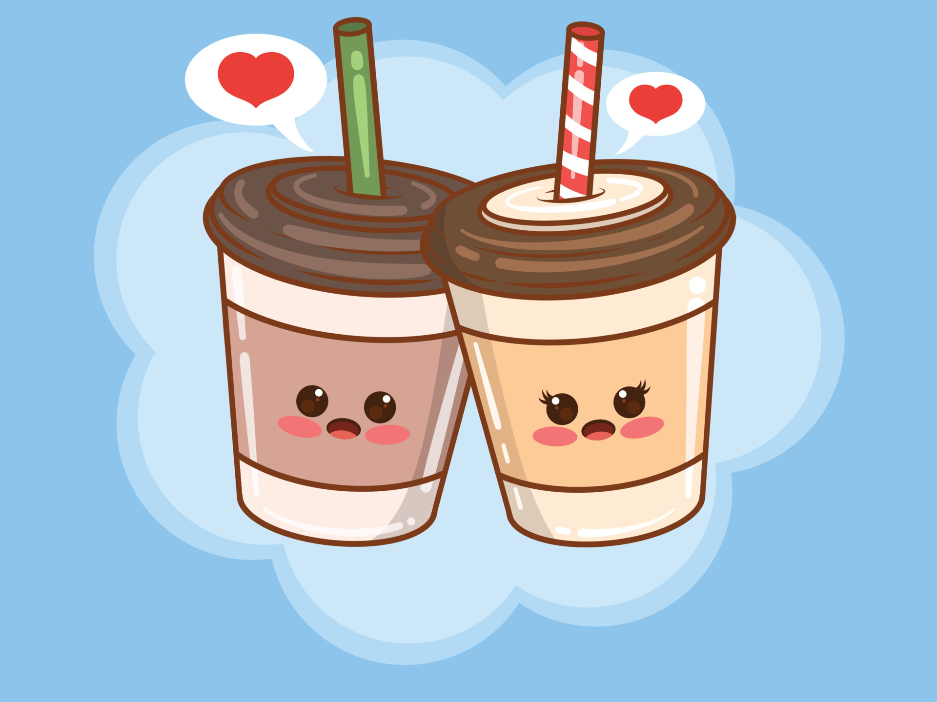 cute coffee cup couple concept. cartoon 4267442 Vector Art at Vecteezy