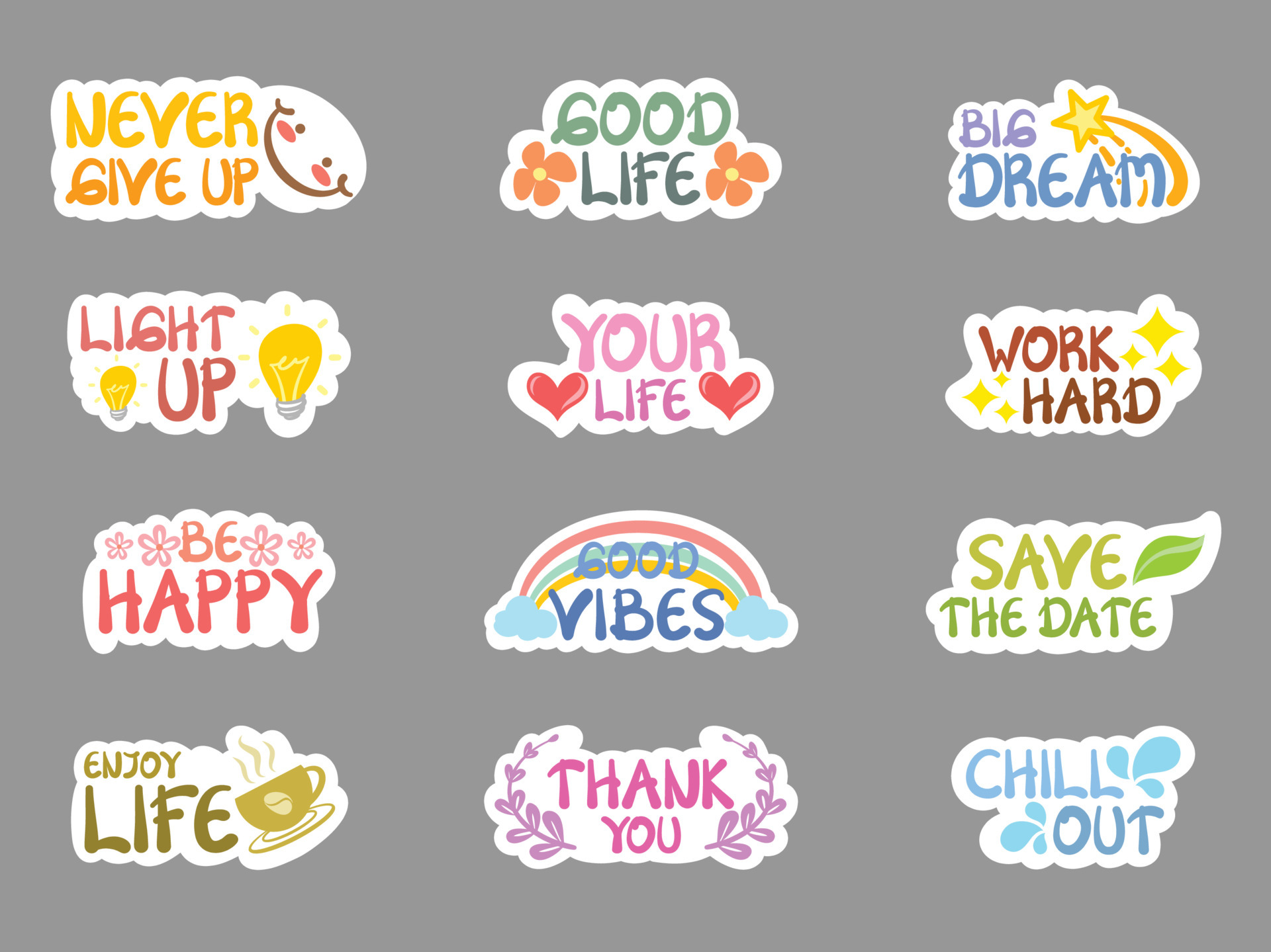 set of collection cute positive quote. sticker style and ...