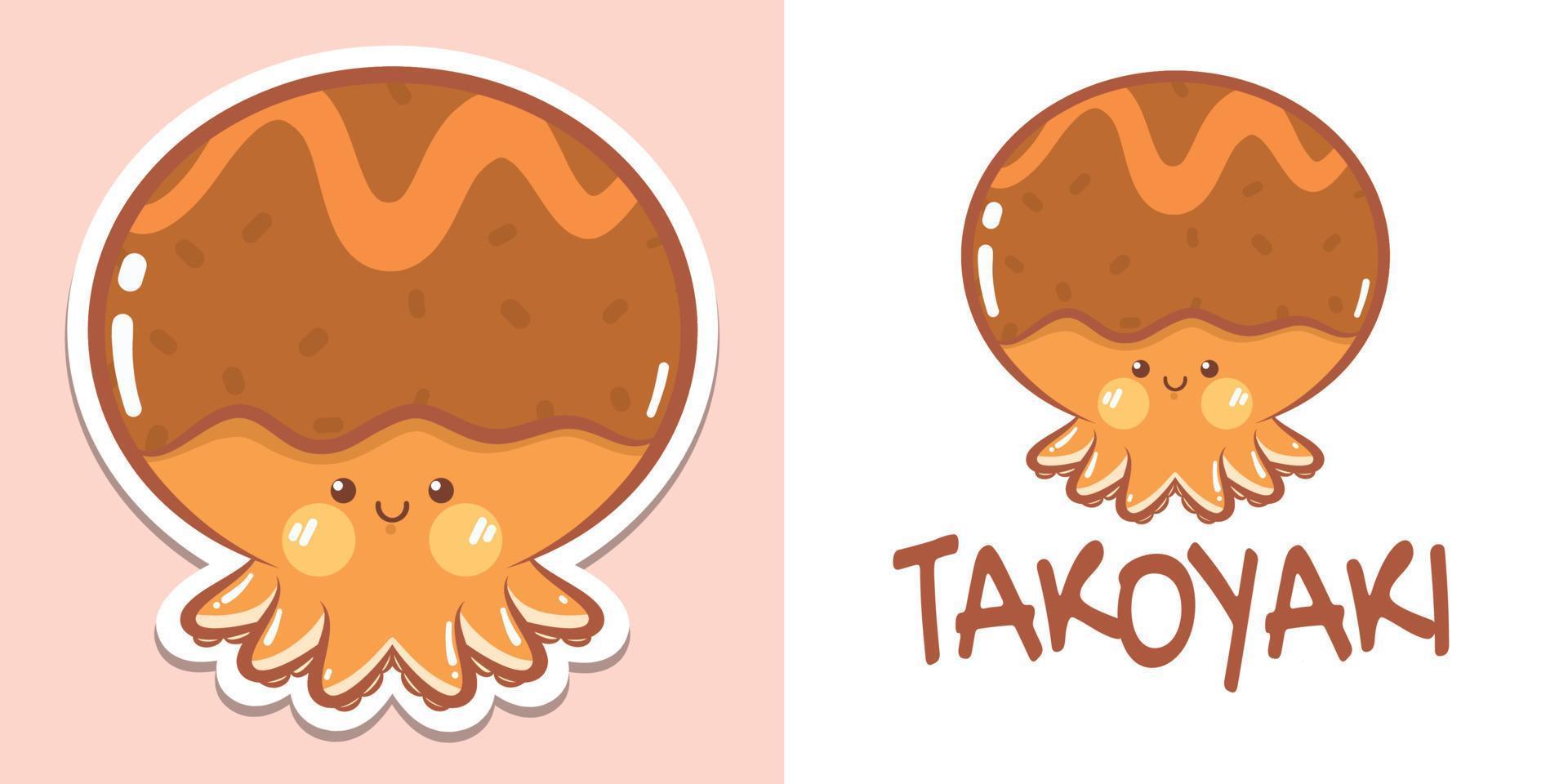 A cute octopus cartoon character takoyaki logo and mascot illustration vector