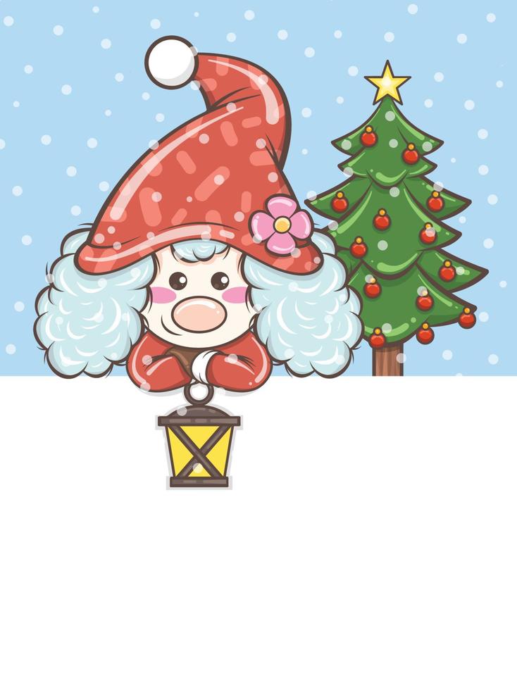 cute gnome girl holding a lantern Christmas illustration vector