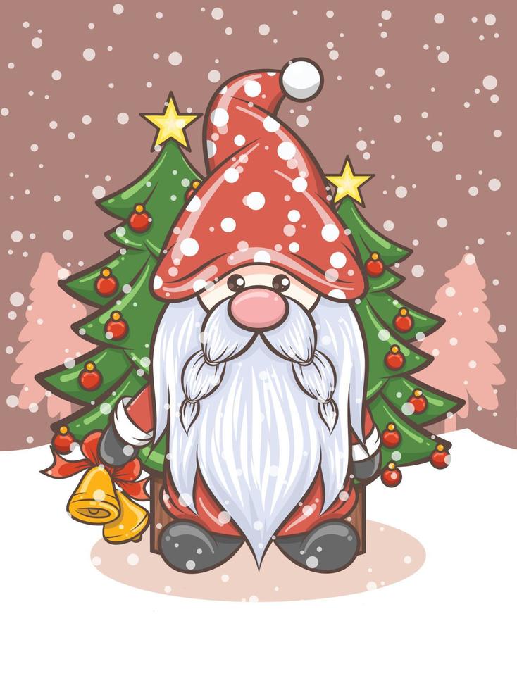 cute gnome illustration holding jingle bells vector