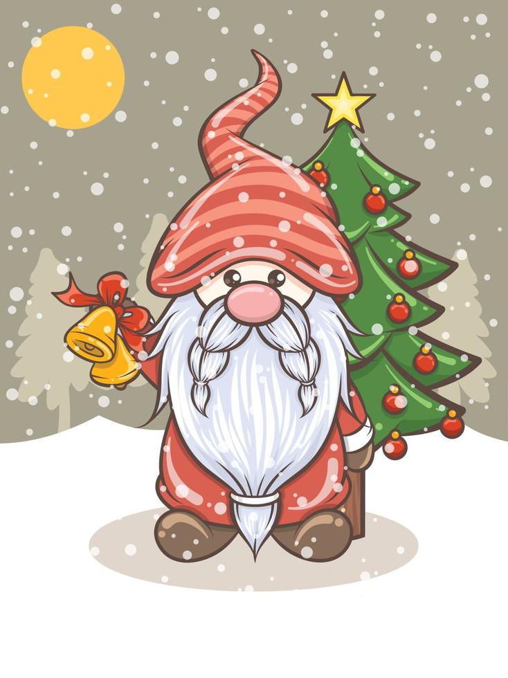 cute gnome illustration holding jingle bells vector