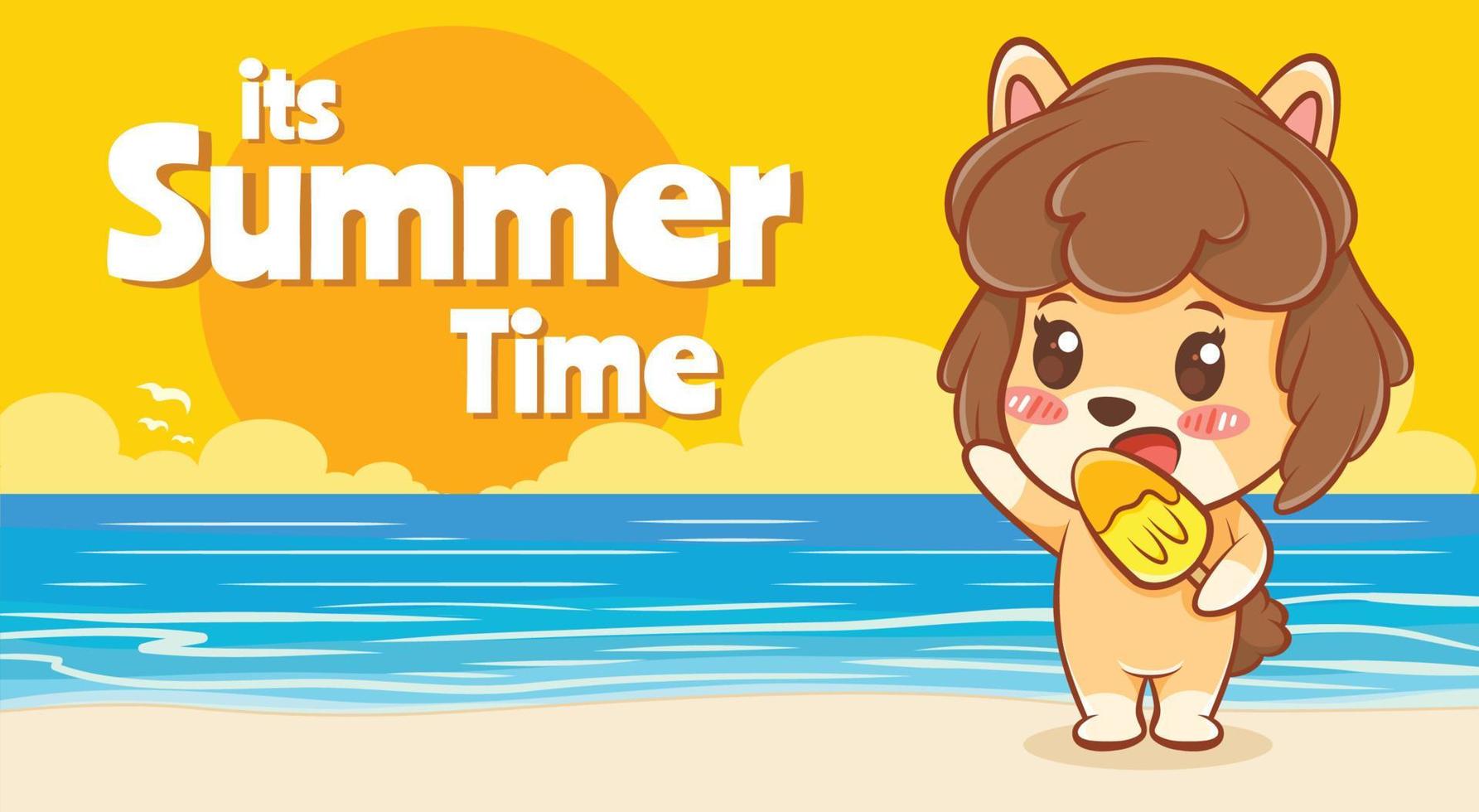 cute puppy with a summer greeting banner. vector