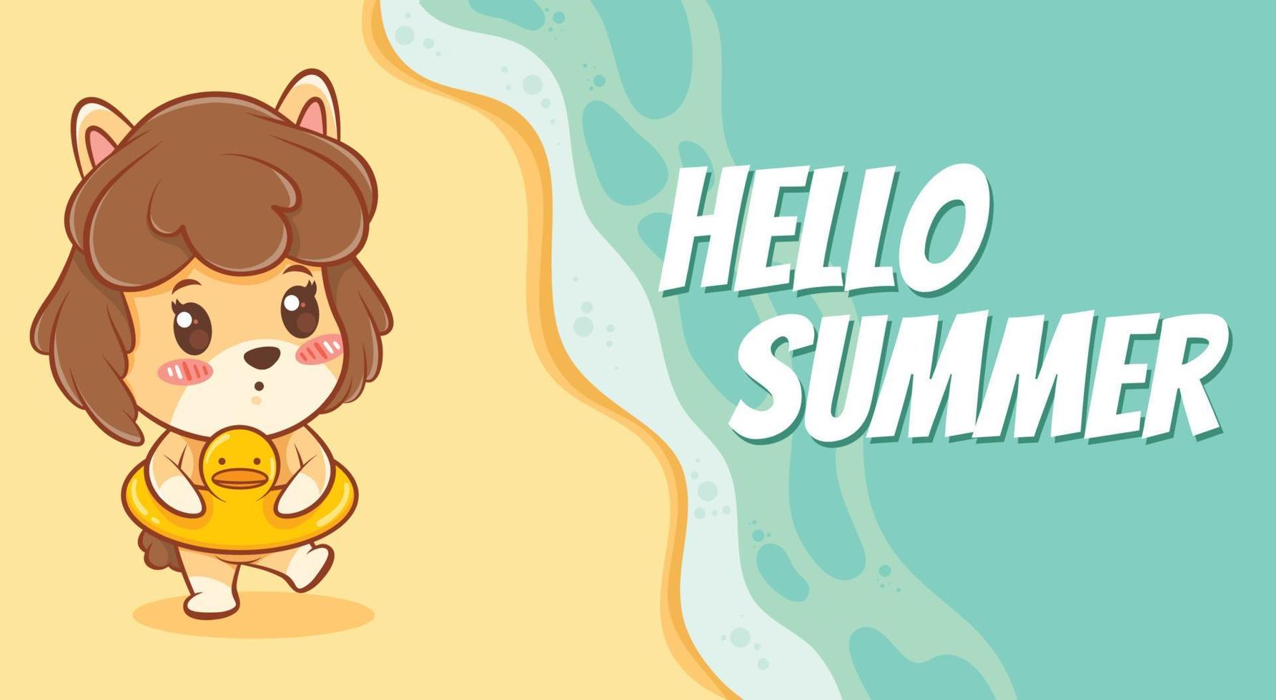 cute puppy with a summer greeting banner. vector