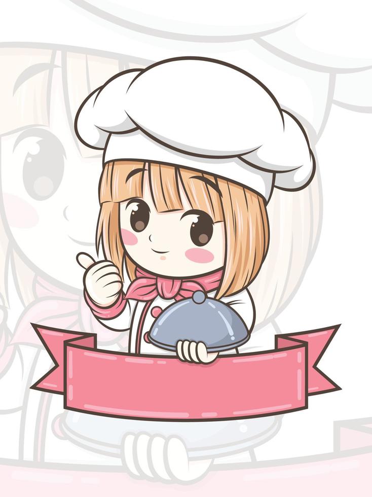 cute chef girl cartoon character vector