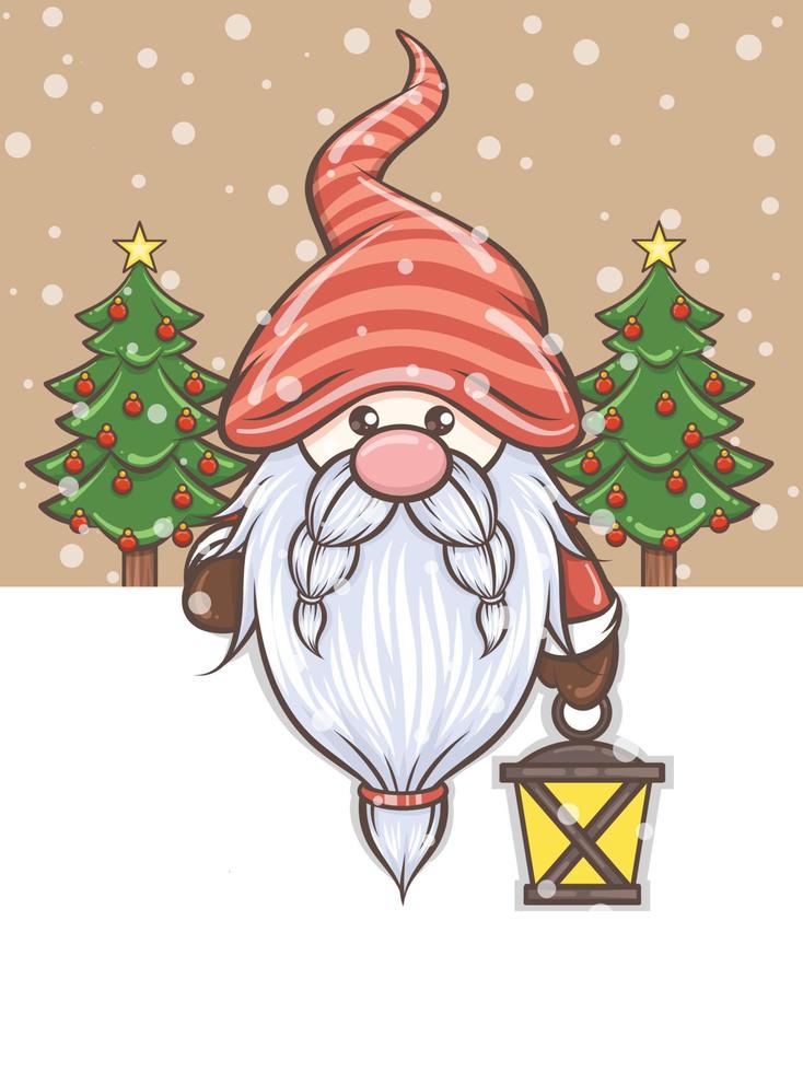 cute gnome holding a lantern Christmas illustration vector