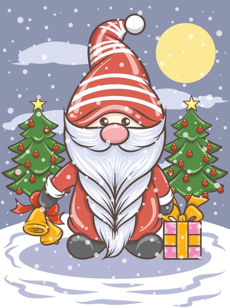 cute gnome illustration holding jingle bells vector
