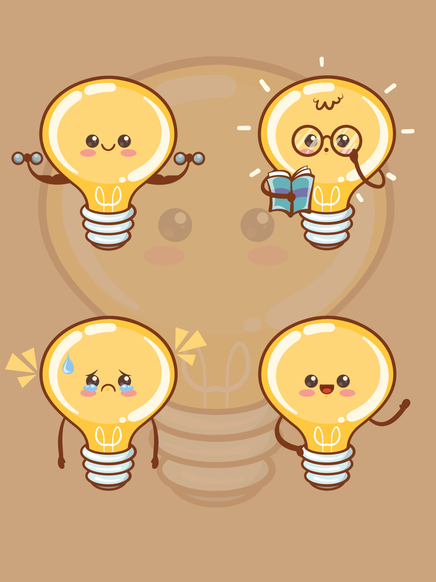 Set of cute light bulb all expression 4267541 Vector Art at Vecteezy