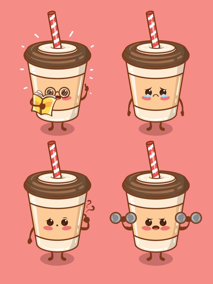 Set of the cute coffee cup all expression. cartoon vector