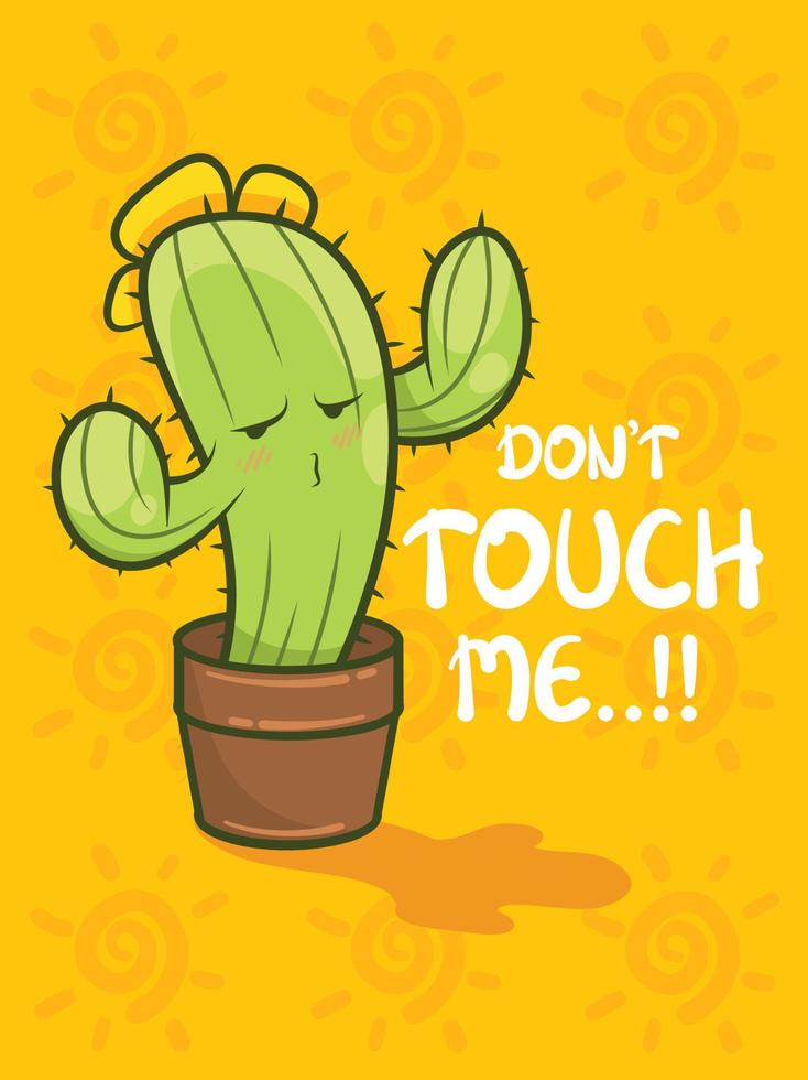 Cute cactus cartoon character and illustration. don't touch me the concept. vector