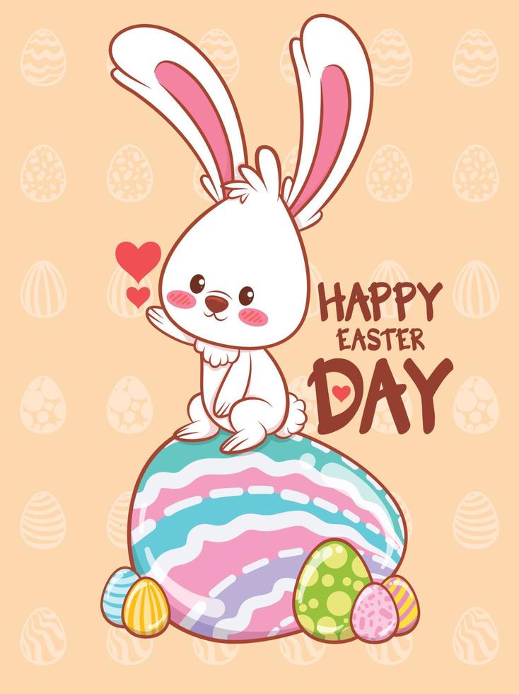 Cute bunny with easter eggs decorated. cartoon character illustration happy easter day concept. vector