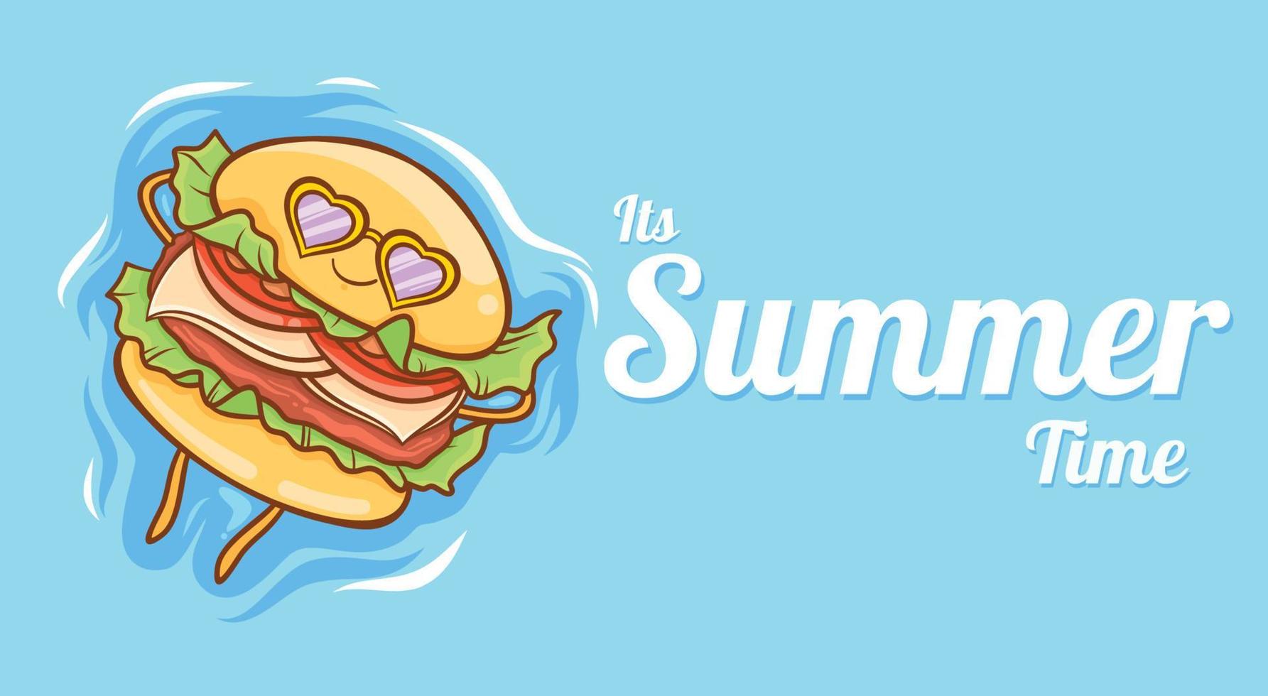 cute burger floating relax with a summer greeting banner vector