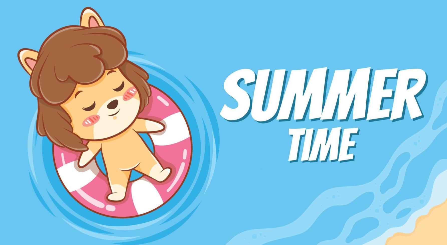 cute puppy with a summer greeting banner. vector