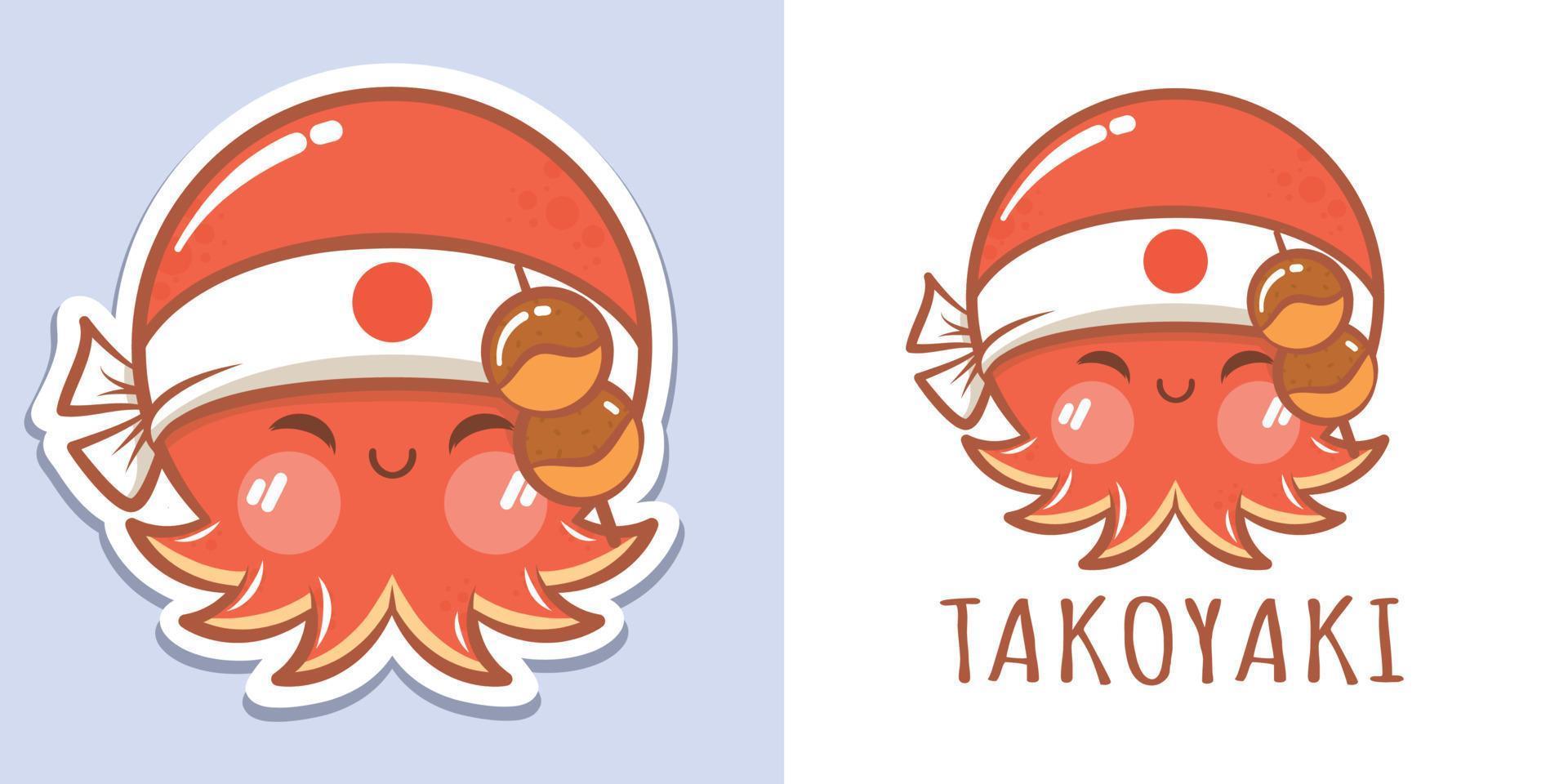 A cute octopus cartoon character takoyaki logo and mascot illustration vector