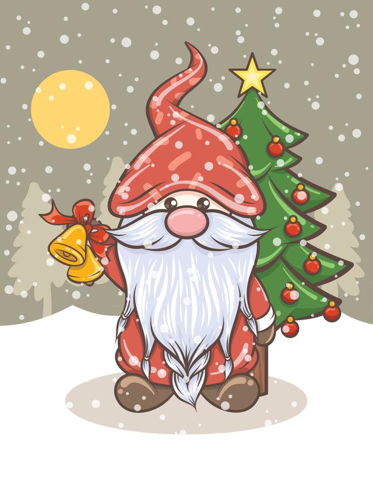 cute gnome illustration holding jingle bells vector